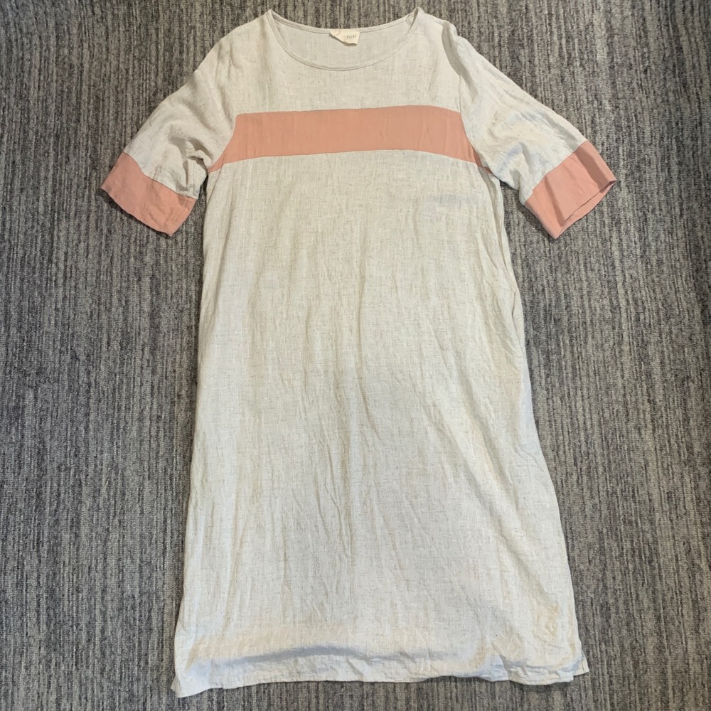 Bella Ella Boutique‎ Cotton Dress Minimalist Natural T-Shirt Style Tan Pink M